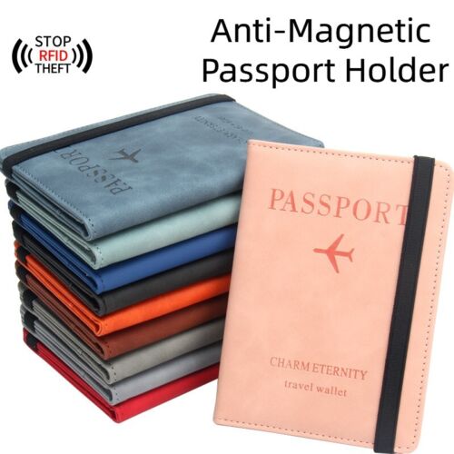Anti-Magnetic Passport Wallet Holder RFID Blocking Slim ID Card Case Cover PU