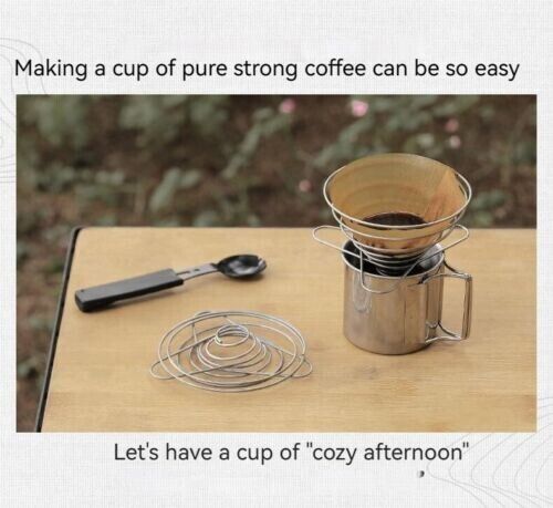 Outdoor Camping Stainless Coffee Drip Rack Holder Folding Funnel Spring Type