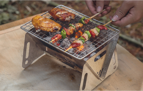 Outdoor Portable Folding Card Stove Stainless Steel Burner Grill BBQ Wood Burn