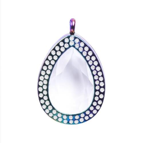 Living Memory Floating Teardrop Rainbow Crystal Glass Locket Pendant Necklace