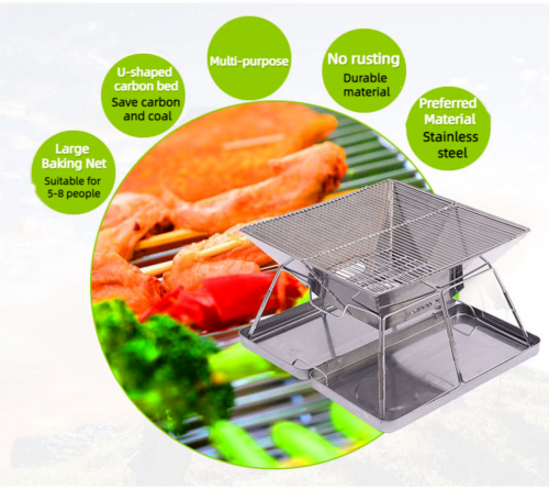 Outdoor Stainless Steel Folding Barbecue Grill Field Charcoal BBQ Grill Barbecue