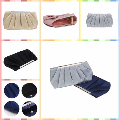 NEW Plain Satin Ladies Evening Clutch Bag Wedding Bridal Chain Handbag