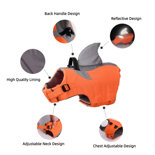 New Dogs Safe Luminous Life Jacket Durable Shark Fin Design Life Jacket