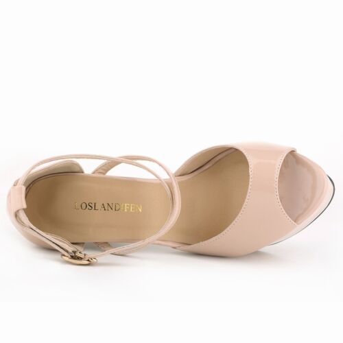 WOMENS PATENT PLATFORM HIGH HEELS OPEN TOE CORSET SANDALS COURT SHOES