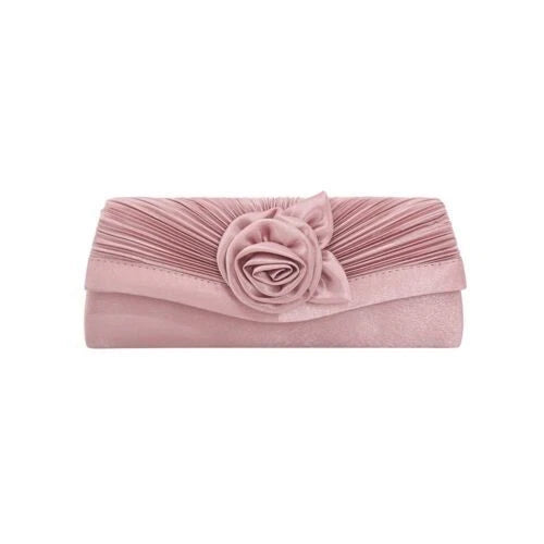 Women Satin Flower Evening Clutch Bag Wedding Party Prom Bridal Shoulder Handbag 15 Colour