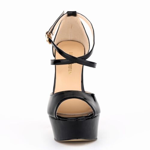 WOMENS PATENT PLATFORM HIGH HEELS OPEN TOE CORSET SANDALS COURT SHOES