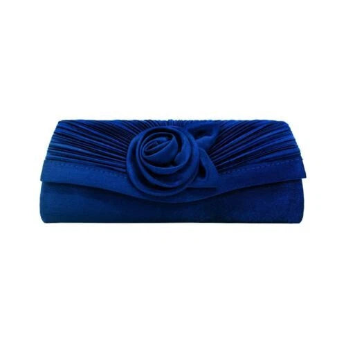 Women Satin Flower Evening Clutch Bag Wedding Party Prom Bridal Shoulder Handbag 15 Colour