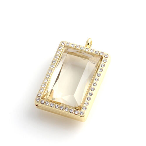 Living Memory Floating Charm rectangular Crystal Glass Locket Pendant Necklace