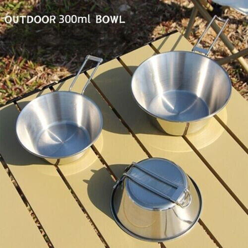 Camping Noodle Bowl Foldable Stainless Steel Hanging Cookware 300ml Outdoor