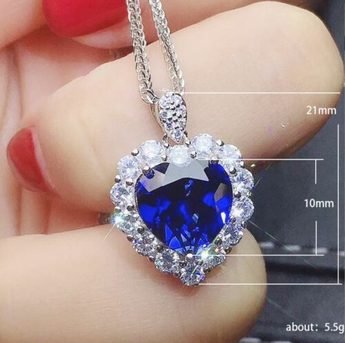 NEW Fashion temperament engagement pendant blue Stone love heart shape necklace