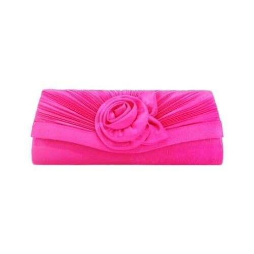 Women Satin Flower Evening Clutch Bag Wedding Party Prom Bridal Shoulder Handbag 15 Colour