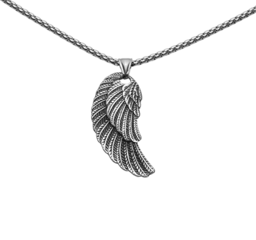 Nordic Scandinavian Stainless Steel Necklace retro feather Angel wing Pendant