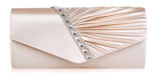 NEW Shining Satin Ladies Evening Clutch Bag Wedding Bridal Chain Handbag