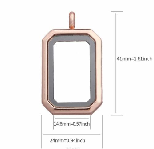 Living Memory Floating Charm rectangular Crystal Glass Locket Pendant Necklace
