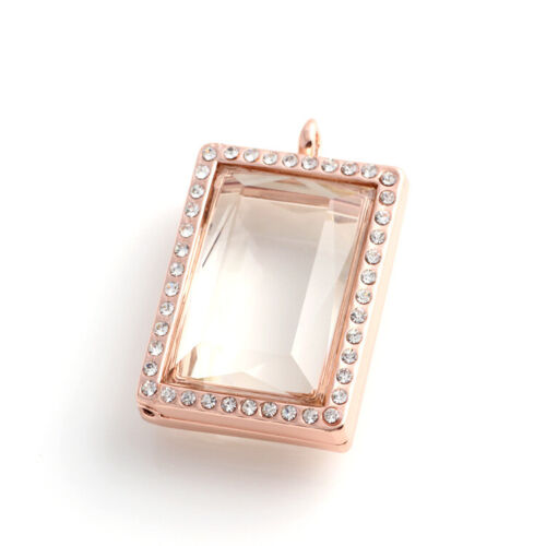 Living Memory Floating Charm rectangular Crystal Glass Locket Pendant Necklace