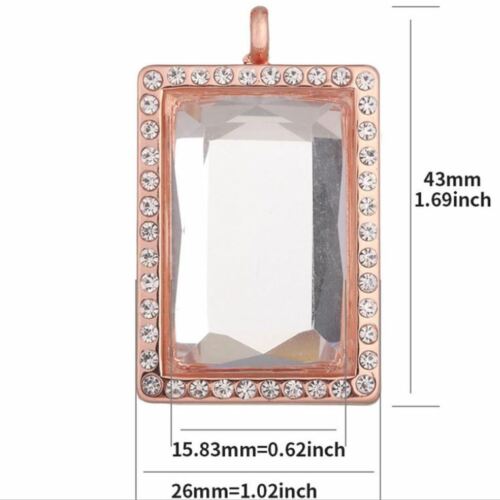 Living Memory Floating Charm rectangular Crystal Glass Locket Pendant Necklace