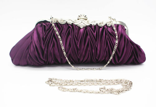 Women Satin Wedding Party Bag Bridal Cocktail Prom Pleated Dinner Evening Clutch