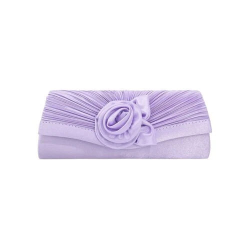 Women Satin Flower Evening Clutch Bag Wedding Party Prom Bridal Shoulder Handbag 15 Colour
