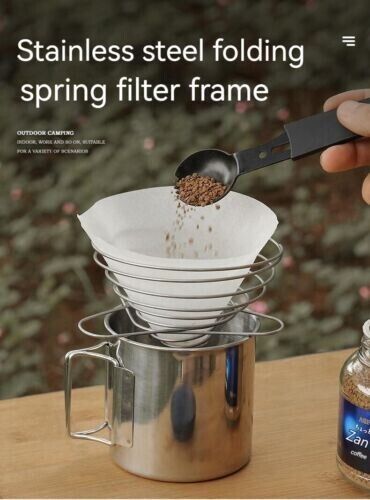 Outdoor Camping Stainless Coffee Drip Rack Holder Folding Funnel Spring Type