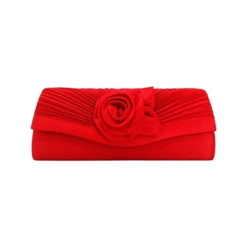 Women Satin Flower Evening Clutch Bag Wedding Party Prom Bridal Shoulder Handbag 15 Colour