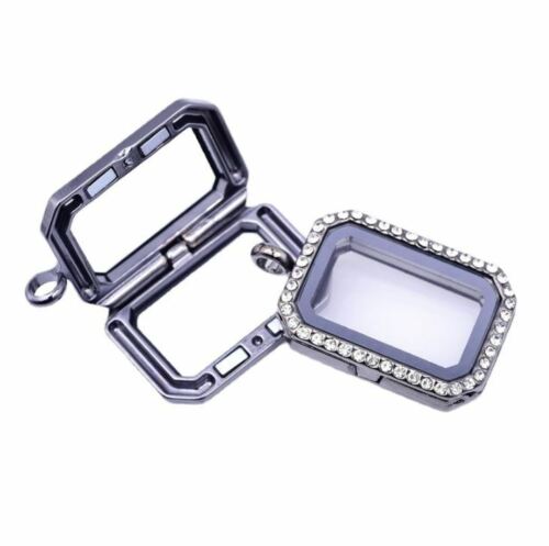 Living Memory Floating Charm rectangular Crystal Glass Locket Pendant Necklace