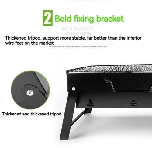 Outdoor Small Black Steel Charcoal Grill Portable Folding Thickened Grill BBQ
