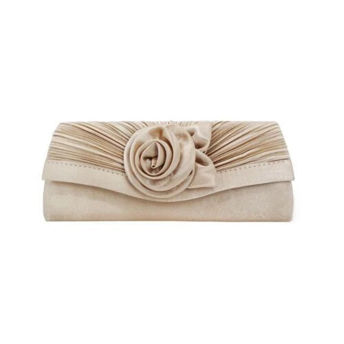 Women Satin Flower Evening Clutch Bag Wedding Party Prom Bridal Shoulder Handbag 15 Colour
