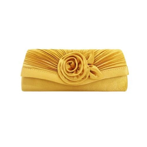 Women Satin Flower Evening Clutch Bag Wedding Party Prom Bridal Shoulder Handbag 15 Colour