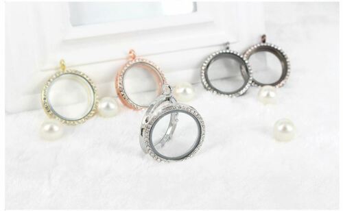 FASHION Living Memory Floating Charm Crystal Glass Round Locket Pendant Necklace