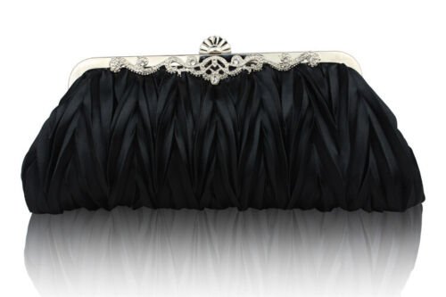 Women Satin Wedding Party Bag Bridal Cocktail Prom Pleated Dinner Evening Clutch