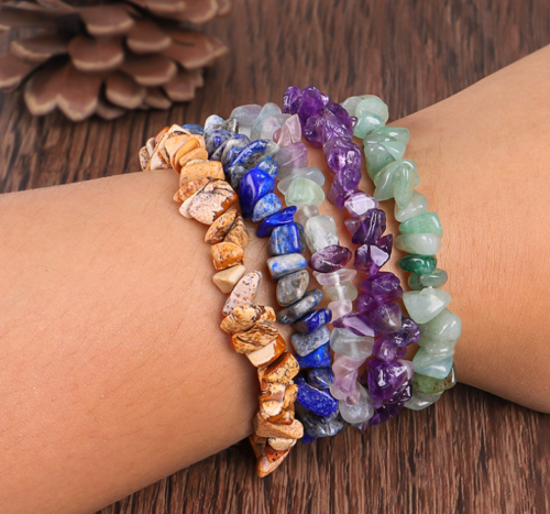 Natural Gemstone Stretchy Bracelet 5-8mm Chip Beads Healing Reiki Chakra