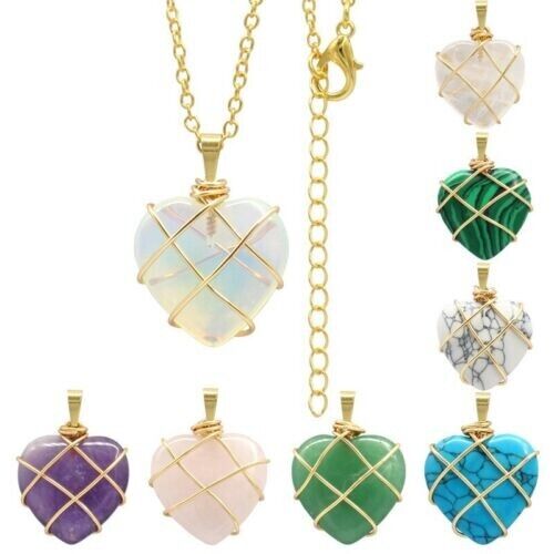 Women Winding Heart Shape Crystal Pendant Fashion Colored Gemstones Necklace