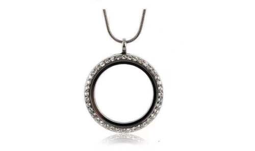 FASHION Living Memory Floating Charm Crystal Glass Round Locket Pendant Necklace