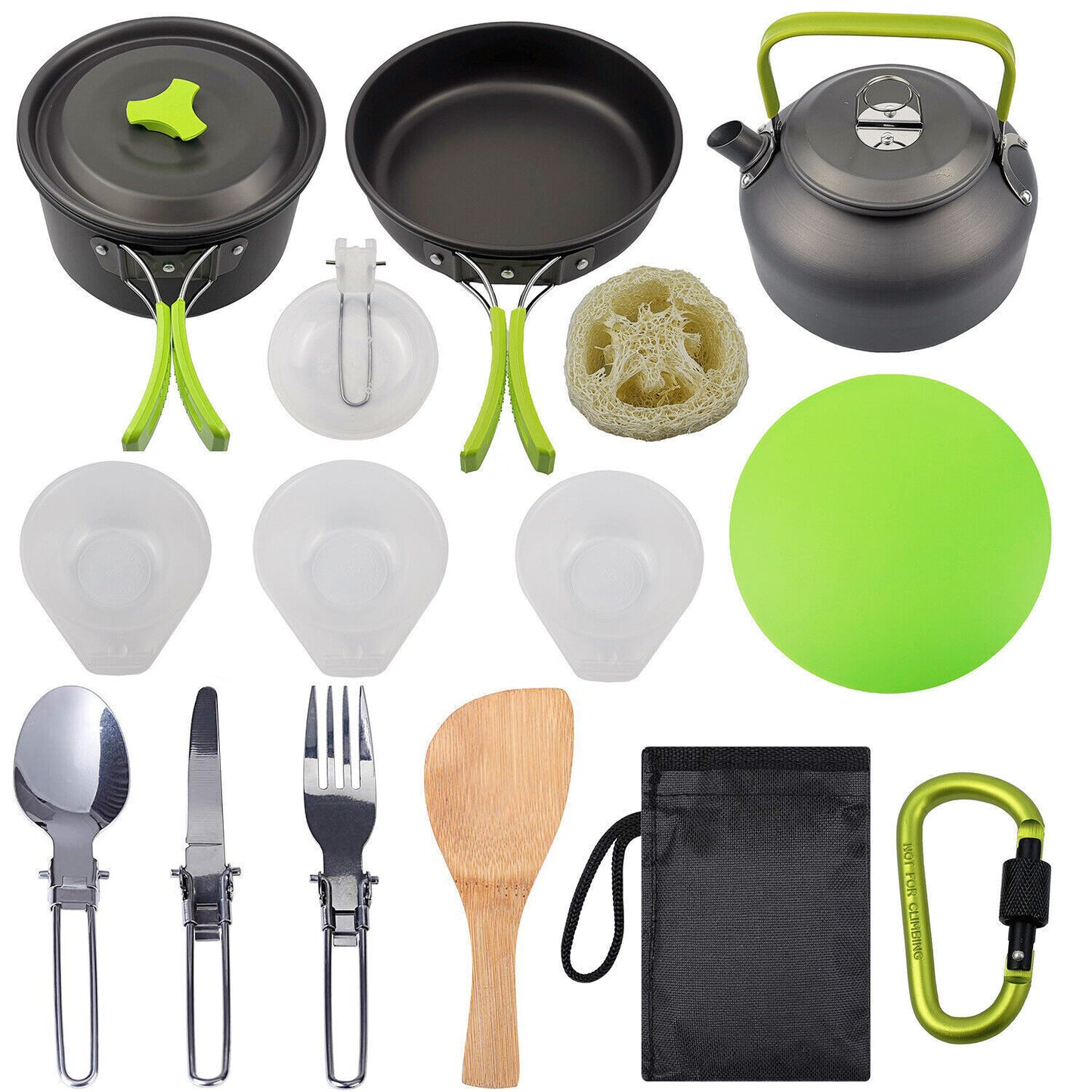 Outdoor Portable Camping Picnic Pots Pans Teapot Set With Cut Board Cutlery
